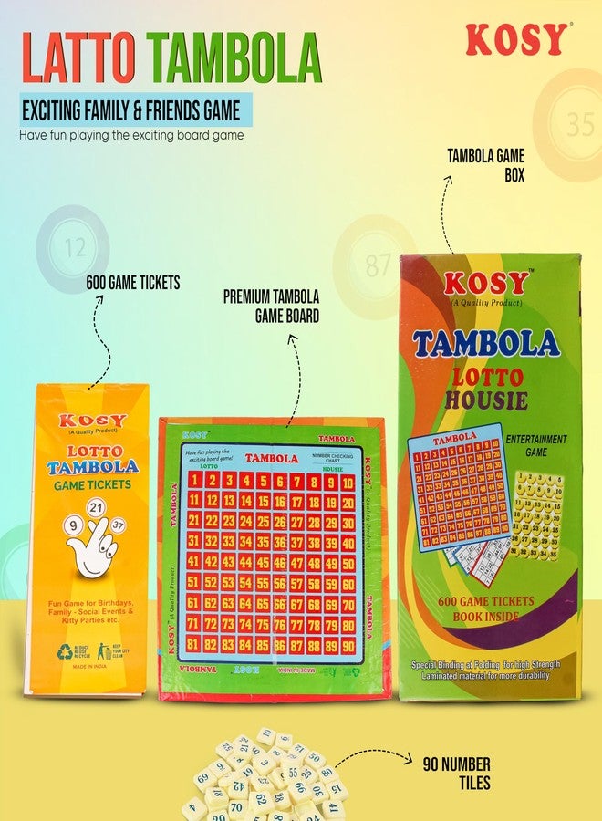 KOSY مجموعة ألعاب KOSY Tambola Lotto House مع 600 تذكرة ولوحة أرقام وقطع لعب - متعة للحفلات والتجمعات العائلية. - Image 2